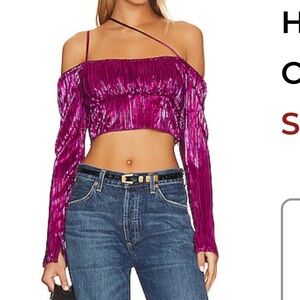 Revolve pink metallic crop top never